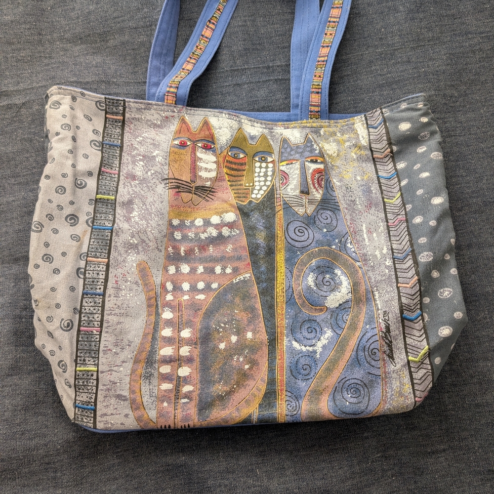 Blue and Gray Artistic Tote Bag with Abstract Design